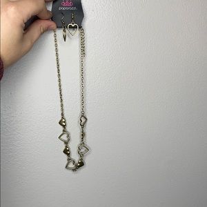 Gold heart necklace with matching earrings